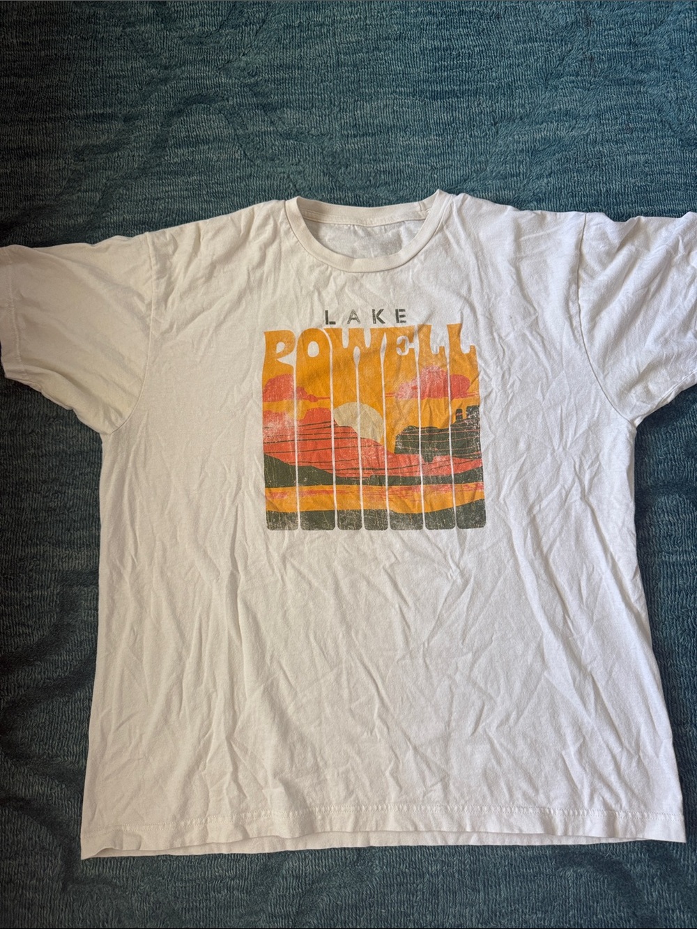 White Graphic Tee with Sunset Print